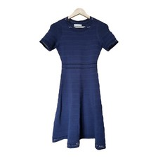 Sandro Navy Fit Flare Ribbed /Crochet Style Dress Sz 1 Uk 8- designer. 