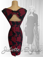 Hobbs 40s 50s Vintage Style Figure Hugging Jacquard Floral Pencil Dress Size 12