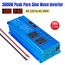 1500W 3000W Pure Sine Wave Power Inverter 12V to 240V with 4USB 2AC LED display