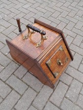Antique Solid Wood Coal Scuttle With Brass Detail Also Original Coal Shovel