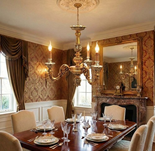 Classic wooden chandelier - wooden, gold