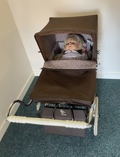 Silver Cross Dolls Pram with Zapf Creation Doll, shopping tray, Bag, Apron, Seat