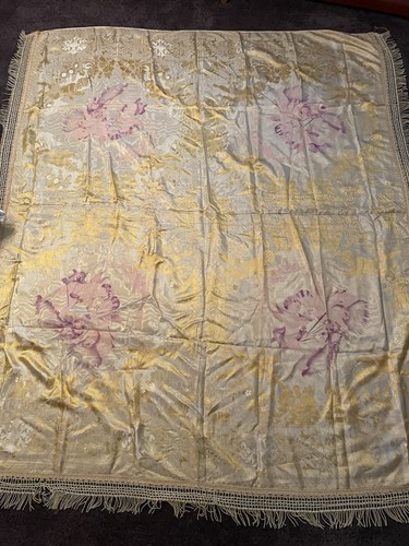 Vtg gold pink cherub - gold, damask