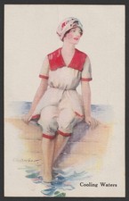 Artist Signed Bathing Beauty Belle Postcard Cooling Waters Glamour Lady