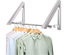 LIVEHITOP Foldable Wall Mounted Clothes Rail 2 Pieces, Coat Hanger Racks Dryer