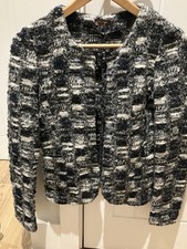 Phase Eight Wool Mix Jacket Collarless Black, Navy & White Size Small 8 10