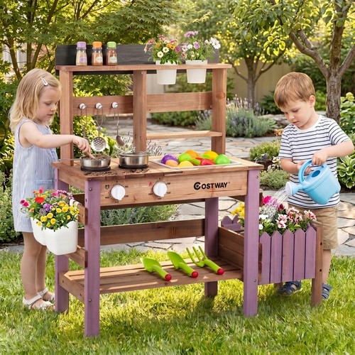 Outdoor wooden mud kitchen set - outdoor,