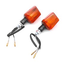 Pair Of Motorcycle Indicators Short Stem Mini Black Body & Amber Lens Universal