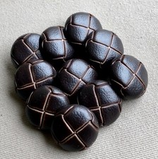 10 Brown Leather & Football Look Buttons, 20mm, Shank, Matching Set 10A