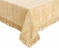 Diana Cowpe Traditional Tablecloth Barley Beige Chenille Tablecloth Fringe Edge