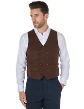 Mens Vintage Double Breasted Tweed Waistcoats Herringbone Check Peaky Blinders