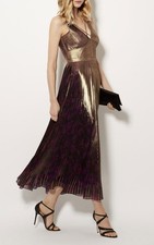 Karen Millen Metallic Pleated V Neck Dress M L