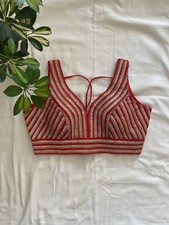 Red /Green/Beige Saree Lehenga Chania Blouse Choli Top Indian Wedding Wear