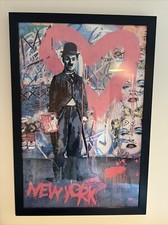 Mr Brainwash Poster Print including signature “Charlie Chaplin  New York” Framed