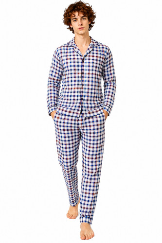 Mens check pyjama set woven - check,
