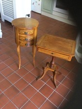 Antique yew veneer three drawer Drum table and one drawer Console table