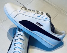 Puma Court Men’s White/Blue Leather Trainers Sneakers UK Size 11 Euro 46 US 12