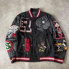 Reason Varsity Jacket Mens Large Embroidered Graphic Letterman Bomber, Black