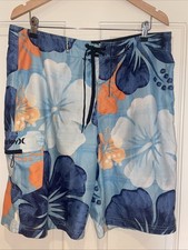 Hurley Boardshorts Surfing, Blue/Orange Floral Design, W36” Cargo Pocket,Vintage