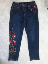 Ladies Jeans Denim by TU Size 12 Girlfriend Jeans - Flower Embroidered Trousers