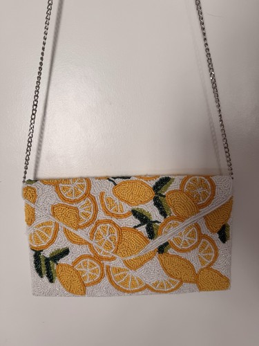 Beaded lemon print clutch bag - beaded,