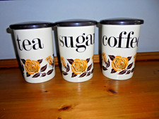 Vtg / Retro Crown Devon Set OF 3 Ceramic Tea/ Coffee/ Sugar - Yellow Rose Design