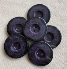 6 Large 34mm Abstract Purple/Black Coat Buttons, Reversible, 2 Hole, Set