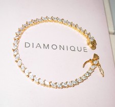 DAZZLING DIAMONIQUE GOLD ON STERLING SILVER 6.5" TO 7" WRIST TENNIS BRACELET QVC