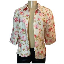 Alain Figaret Paris Floral Ivory Pink Blazer Linen Silk Small 3/4 Sleeve Fairy