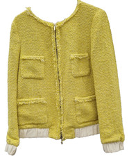 Zara Boucle Jacket EUR L Yellow Bomber Textured Knit Designer Style Statement