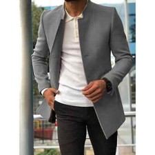 Men's L Solid Colour Jacket Pea Coat Fashion Stand-up Collar Slim Fit Overcoat