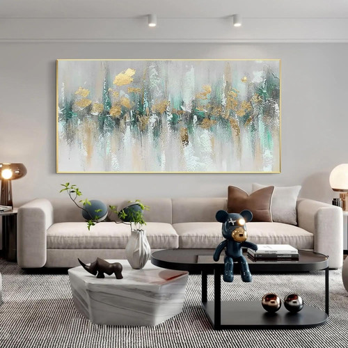 Large gold teal green abstract - teal,