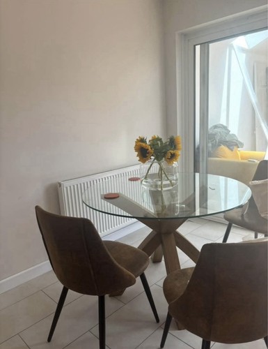 Round clear glass oak dining - round,