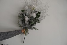 Job Lot of Artificial Flowers. White Green & Silver Colours