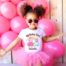 Personalised Kids Birthday T-Shirt, girls  top pepa pig theme t shirt
