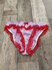 Ladies red purple Silky Satin Cosplay Frilly bow Knickers Panties Size medium 10
