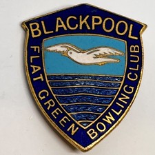 Blackpool Flat Green Bowling Club Vintage Enamel Pin Badge Seagull Miller Bowls