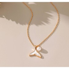 Gold Mermaid Tail Pendant Necklace with Pearl Charm