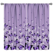 Butterfly Curtains for Girls Bedroom Decor Purple Art Printed Blackout Window...