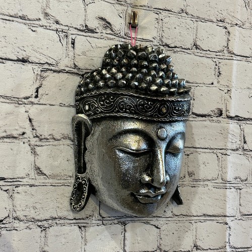 25cm silver buddha head - silver, mask