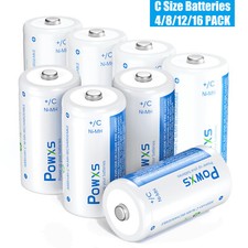 POWXS 4-16 Pack Rechargeable C Batteries 5000mAh 1.2V Ni-MH C Cell Battery