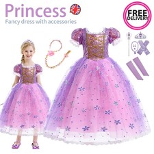 Girls Tangled Rapunzel Fancy Dress Costume Princess Birthday Party Kids Outfits