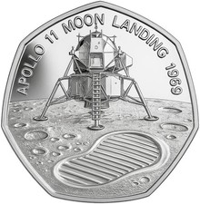 Apollo 11 Moon Landing 1969 Commemorative 50p Coin – Astronaut & Lunar Module