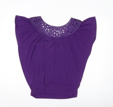 BHS Womens Purple Crochet Neck Tunic Blouse Size 10