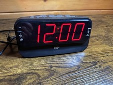 BUSH Large Red LED Alarm Clock Radio Black with Dual Alarm 12hr FM/AM