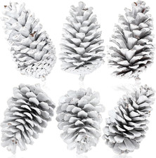 6 Pcs Christmas Large Pine Cones Giant White Xmas Tree Ornaments Big Unscented N