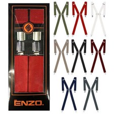 Enzo Mens Braces for Trousers 35mm Elasticated Adjustable Suspenders Clip On UK