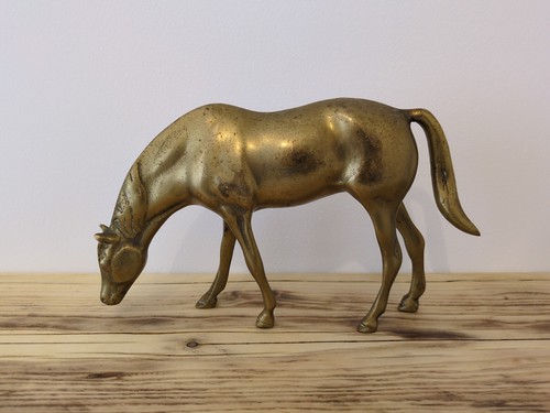 Brass grazing horse figurine - horse,