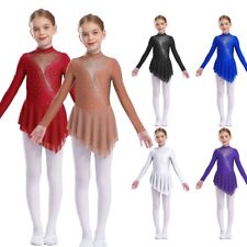 UK Girls Figure Ice Skating Dresses Ballet Dance Roller Skater Leotards Skirted