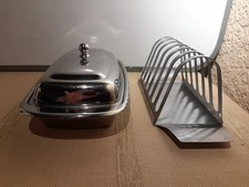 Stainless Steel Toast Rack 6 Slices And Lidded Stainless Steel Butter Dish   